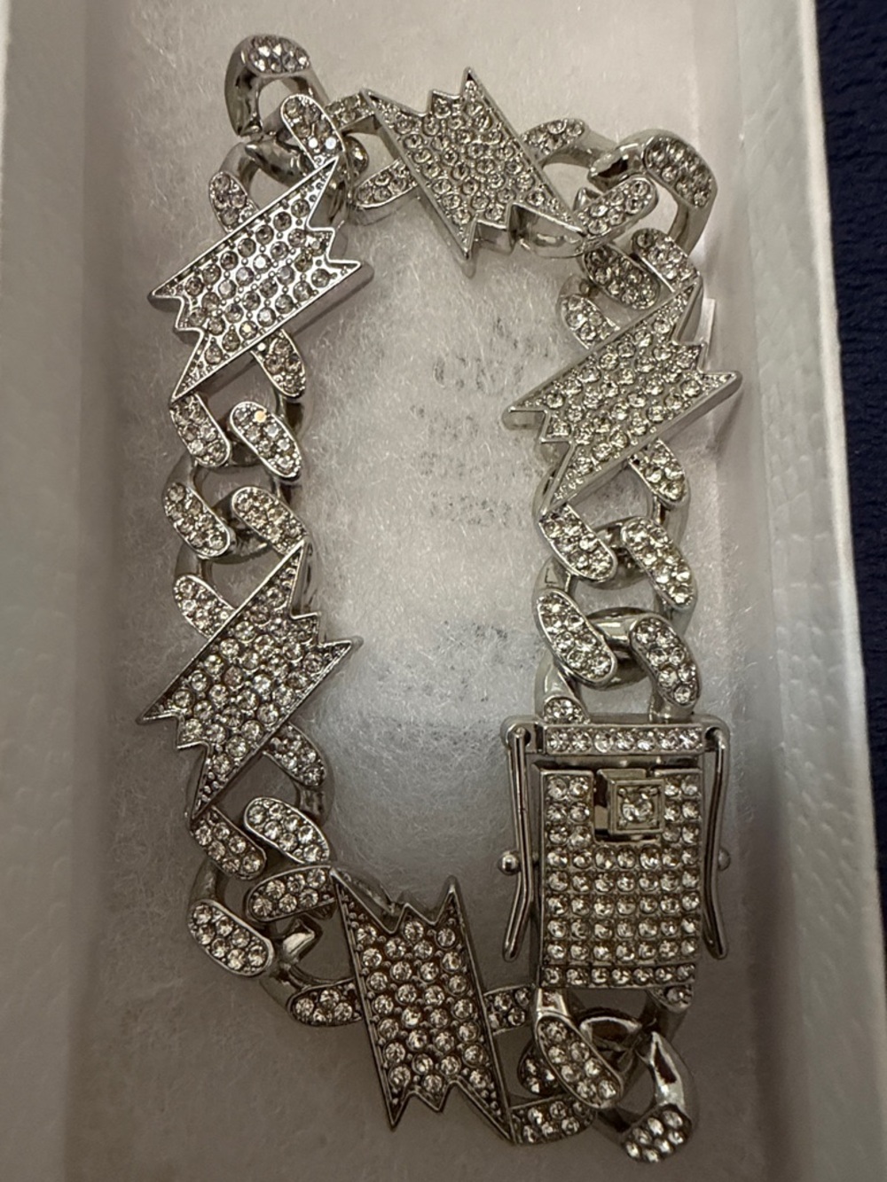 Pave Lightning Bolt Cuban Link Bracelet - Silver Crystal